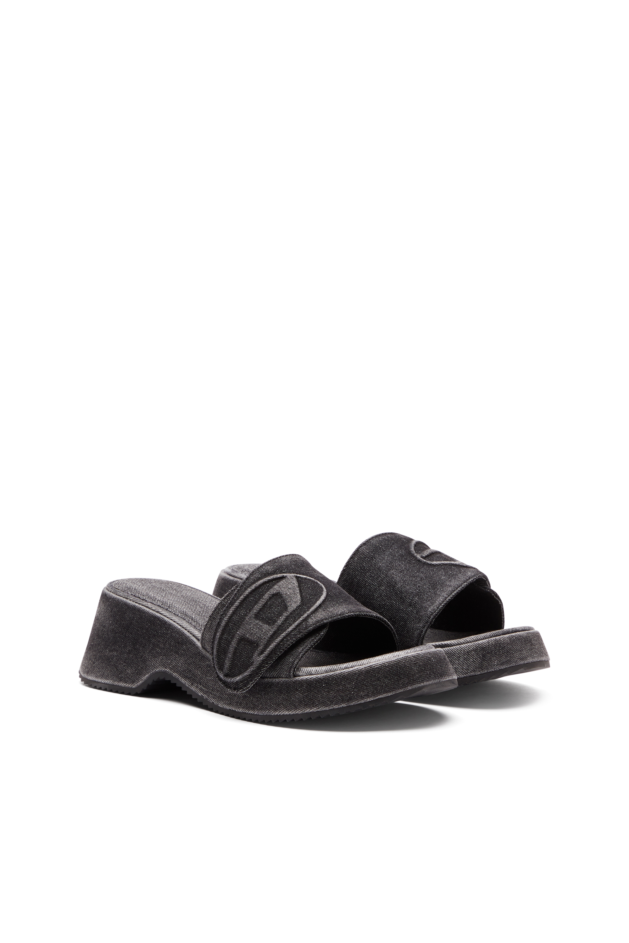 Diesel - SA-OVAL D PF W, Sa-Oval D-Chanclas de denim con correa Oval D Mujer in Negro - 3