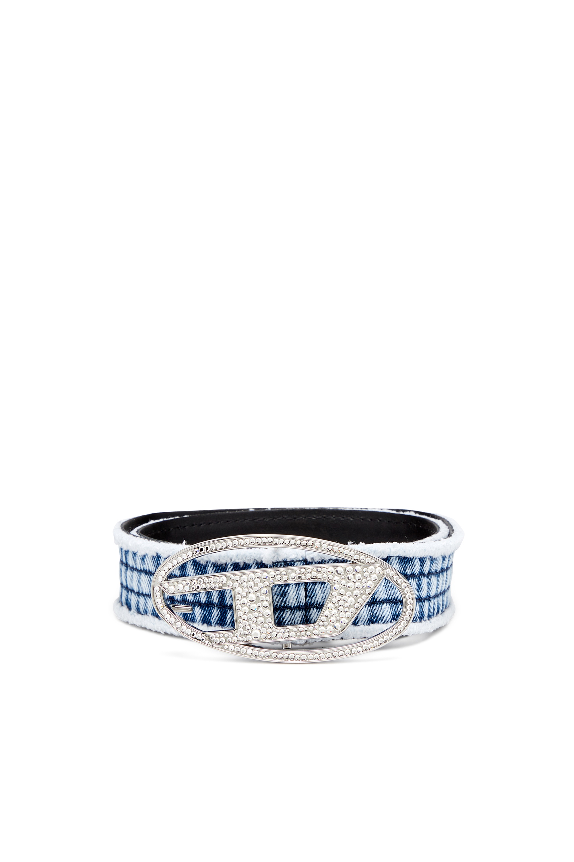 Diesel - B-1DR STRASS, Cinturón 3.9 cm denim y de piel con hebilla de cristal Mujer in Azul marino - 1