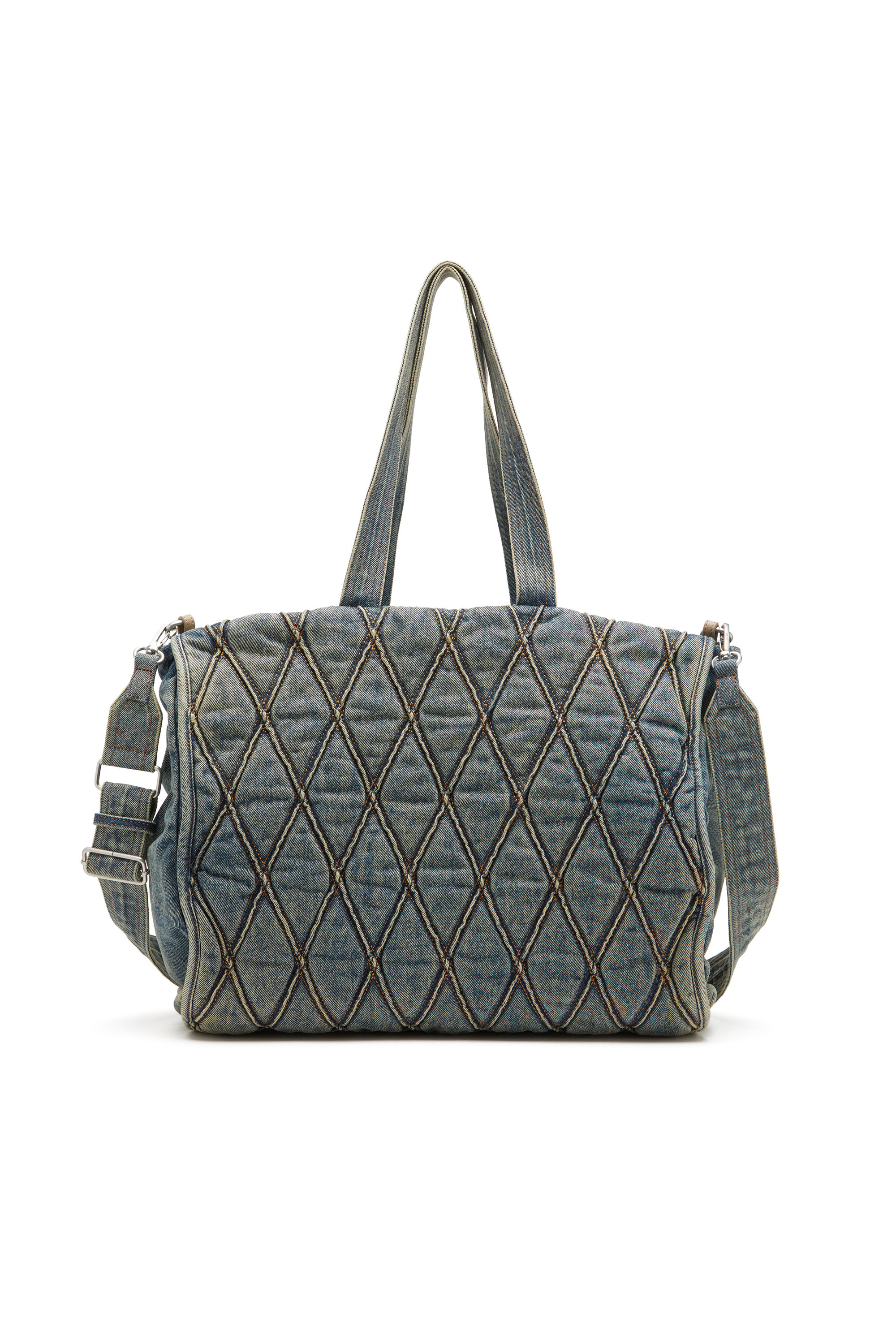 Diesel - CHARM-D SHOPPER, Charm-D-Bolso tote de denim acolchado con motivo Argyle Mujer in Azul marino - 3