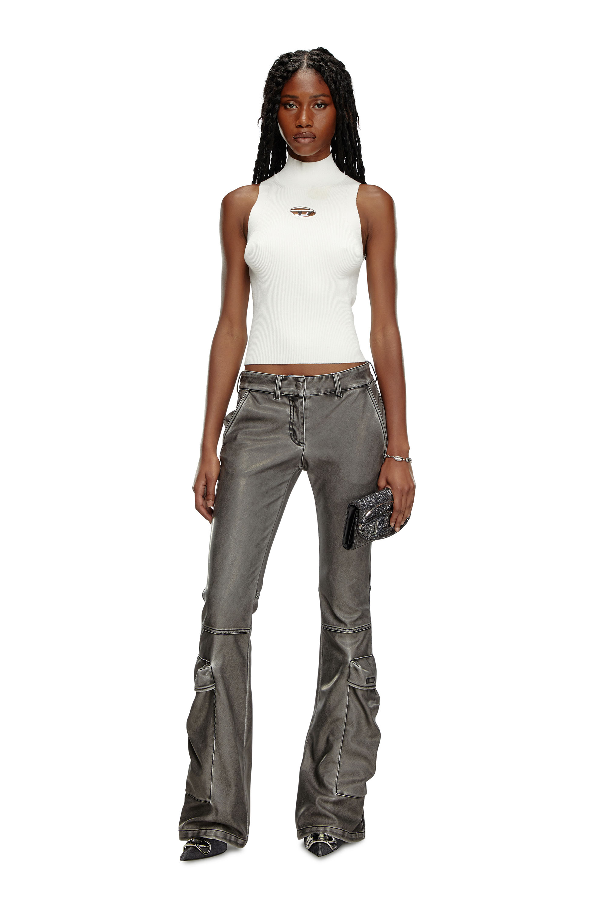 Diesel - M-ONERVAX-TOP, Top de cuello alto de punto de canalé Mujer in Blanco - 2