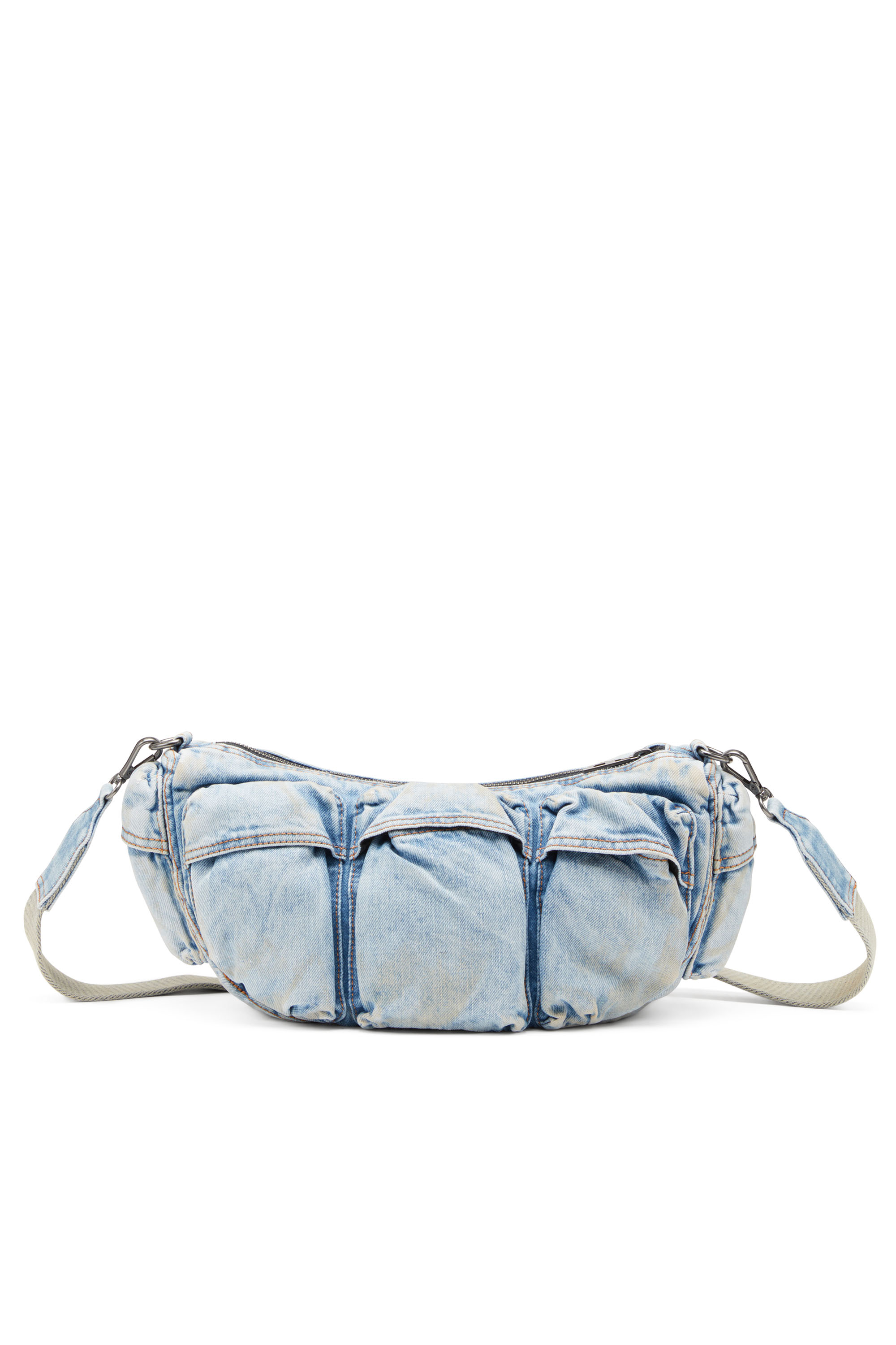 Diesel - RE-EDITION TRAVEL 3000 SHOULDER BAG X, Travel 3000-Bolso Multipocket en denim tratado Unisex in Azul marino - 3