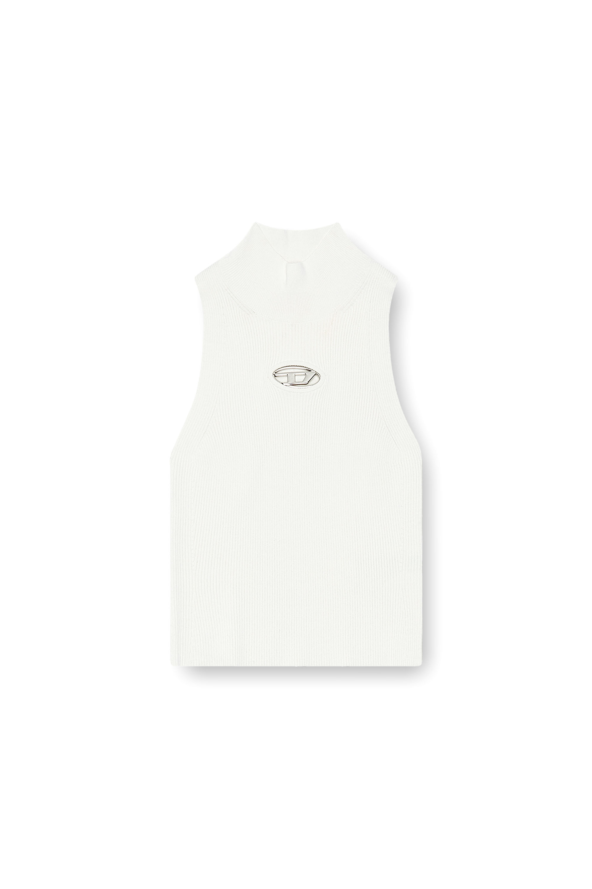 Diesel - M-ONERVAX-TOP, Top de cuello alto de punto de canalé Mujer in Blanco - 3