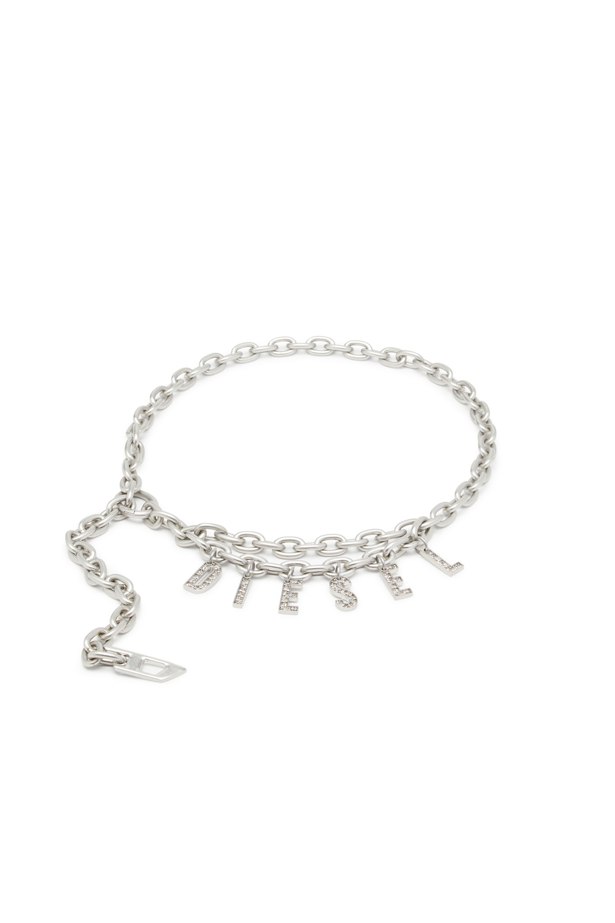 Diesel - B-CHARM CHAIN, Cinturón 1 cm de cadena con colgante con el logotipo de cristal Mujer in Plateado - 1