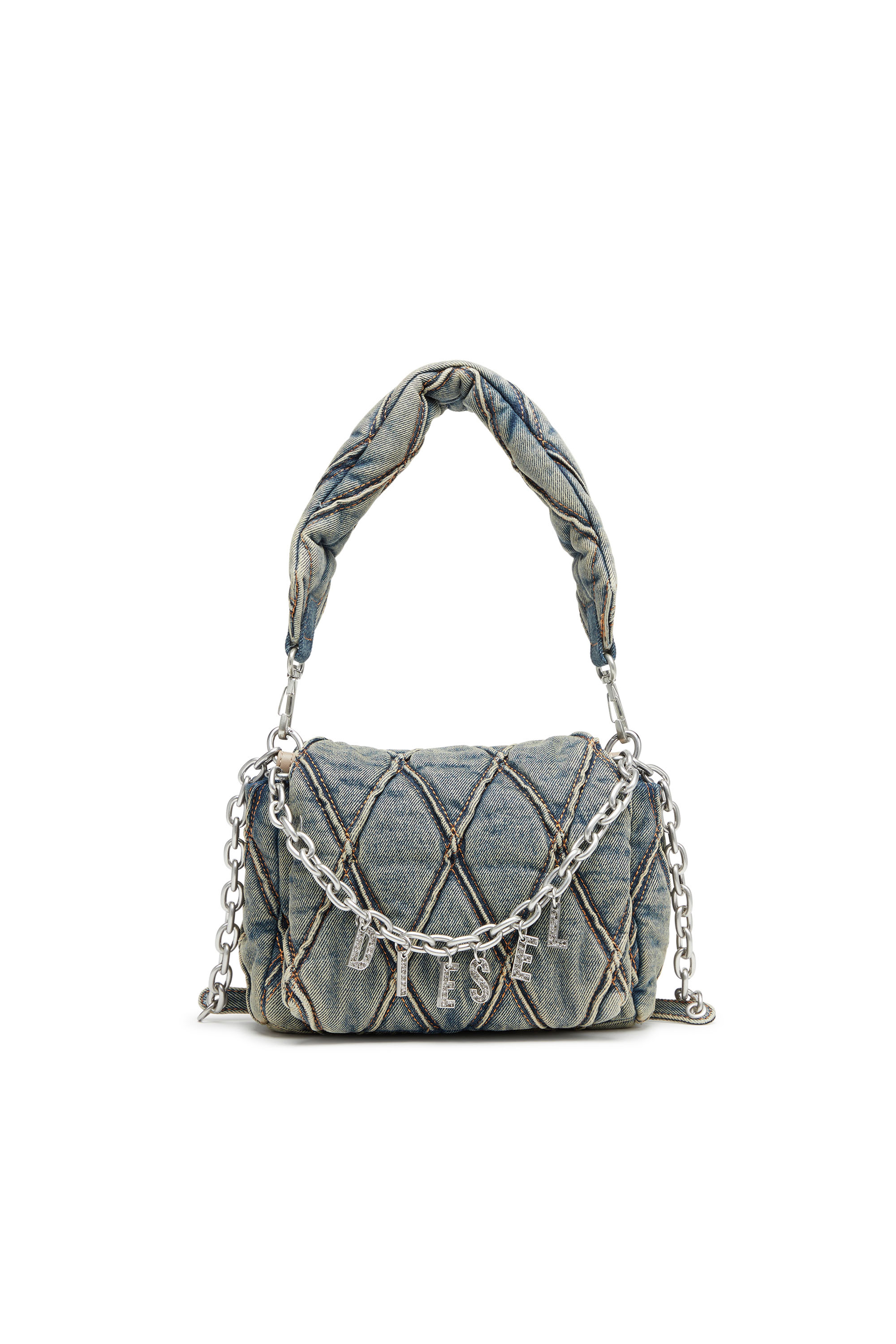 Diesel - CHARM-D SHOULDER S, Charm-D S-Bolso de mano pequeño de denim acolchado Mujer in Azul marino - 1